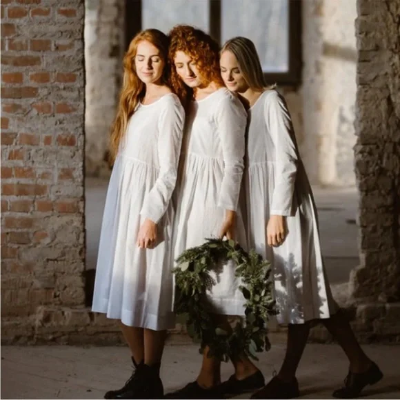 Son de Flor 100% Cotton Midi Long Sleeve Petticoat Dress in Size XXS - Picture 1 of 9